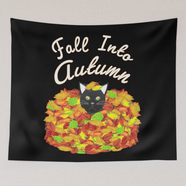 Item preview, Fall Into Autumn. Kitty Cat in Pile of Colorful Leaves. (Black Background) designed and sold by ArtByLM.