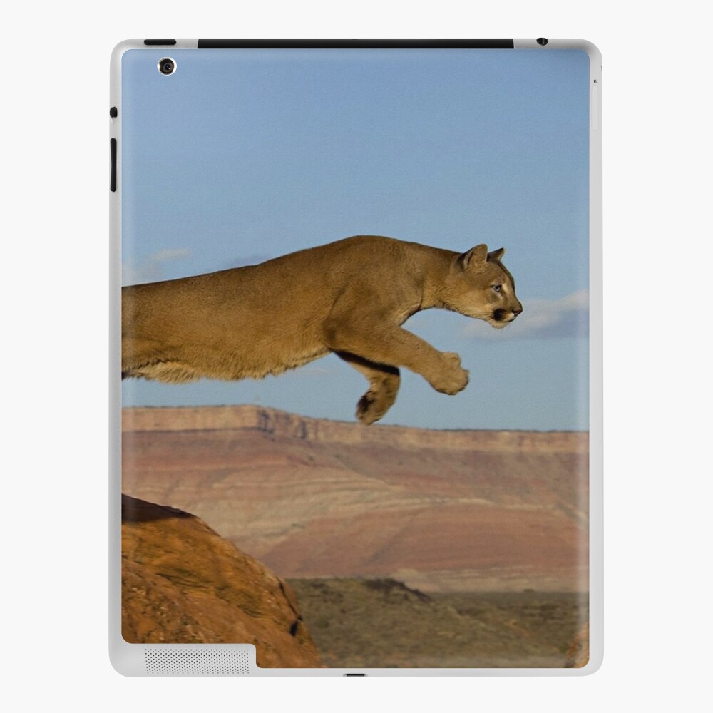 Practicar senderismo Disciplina Perspicaz Funda y vinilo para iPad «Puma de León de montaña saltando a través de dos  montañas» de killslammer | Redbubble