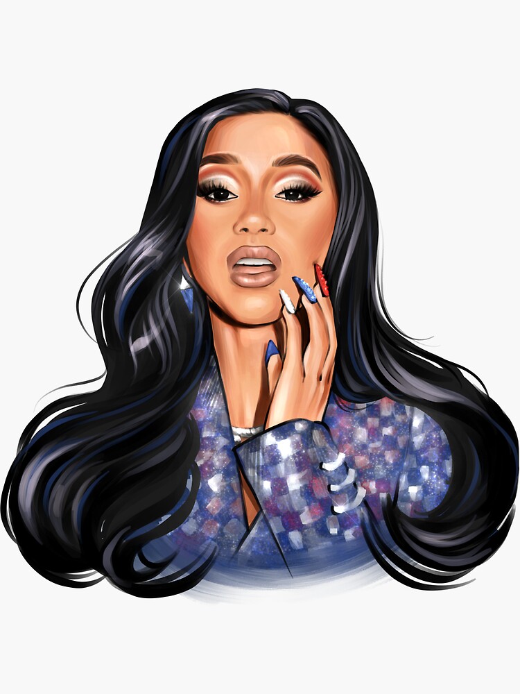 "Cardi B PNG Hand Drawn No Background New 2022 Black Hair Ukrainian Art ...