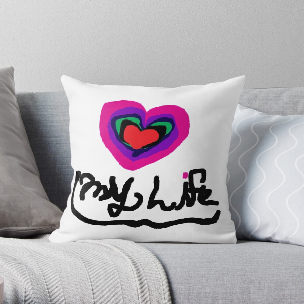 Love My Life Heart T Shirt Tee Rainbow Heart Saying And Quotes Throw Pillow