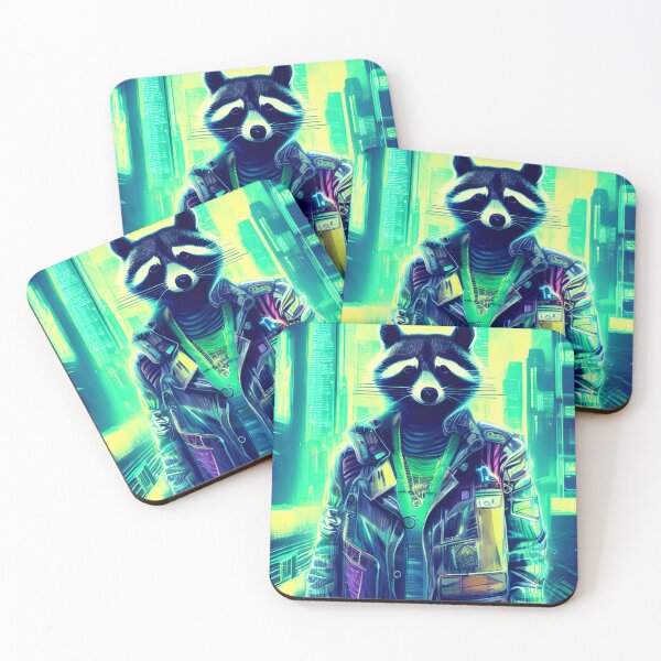 Item preview, Portrait Cyberpunk Racoon In Jacket, Dystopian City designed and sold by DanLopesMerch.