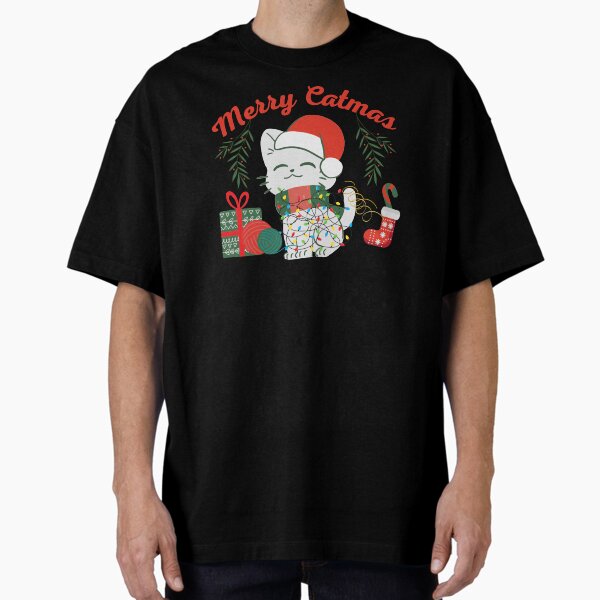 Aperçu de l'œuvre Joyeux Noël drôle amoureux des chats gris Merry Catmas créée et vendue par BluePlanetMerch.