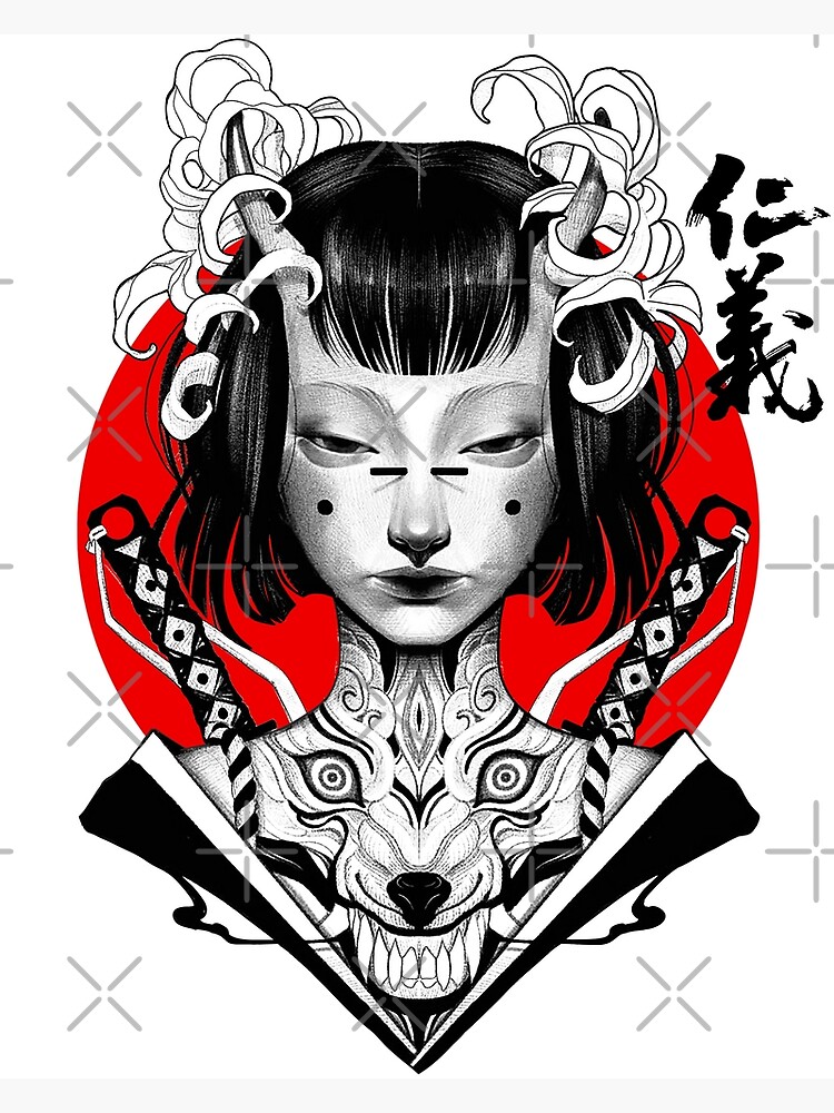 Premium Vector  Dark art japanese devil geisha girl tattoo hand