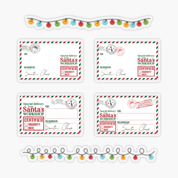 Santa's Workshop Gold Christmas Gift Stickers for Kids