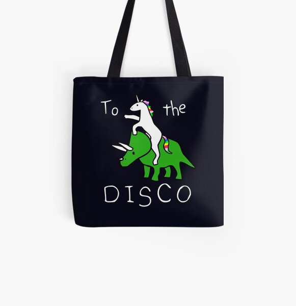 To The Disco (white text) Unicorn Riding Triceratops All Over Print Tote Bag