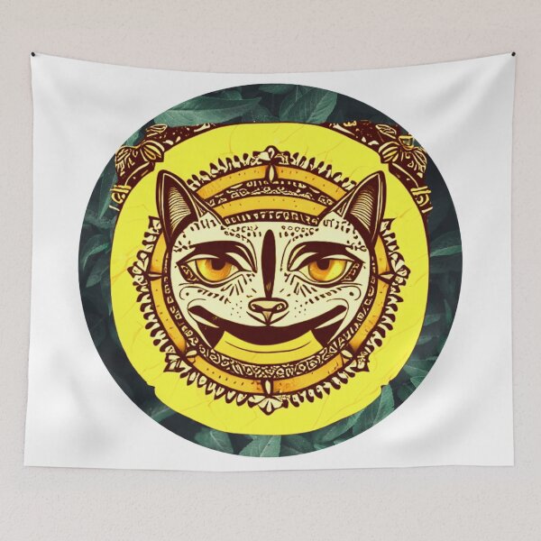Item preview, tattoo sketch of a cat, one eye, hugging the sun designed and sold by bestoftrendy.