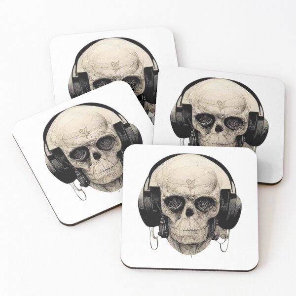 Item preview, tattoo skull with headphones-Music Skull -Skull Wearing Headphones designed and sold by hassendz.
