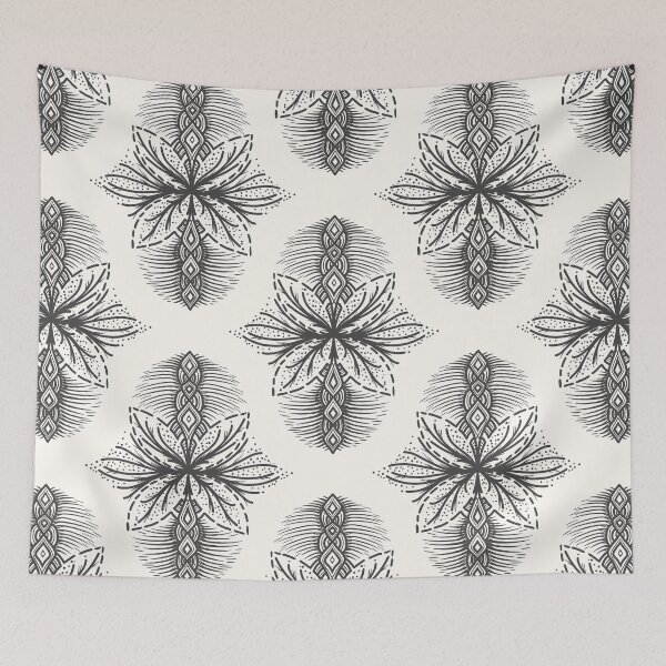 Item preview, Whimsical Boho pattern. Original hand-drawn boho macrame pattern. Minimalist black and white trendy pattern. designed and sold by ChrisiMM.