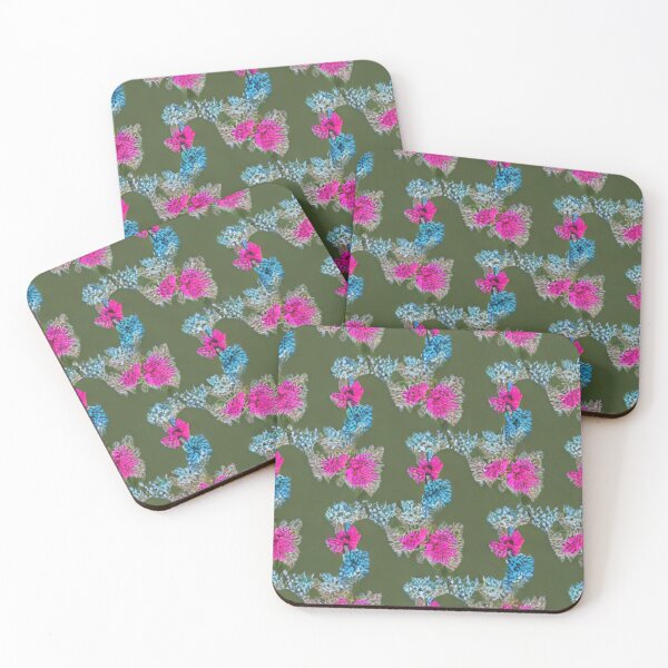 Item preview, Pink, blue flower patterns and green background designed and sold by ArteEterno.