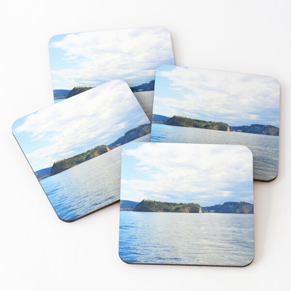 Item preview, View from the Gulf of Naples at the Tyrrhenian Sea, boat and rocky outcrops designed and sold by Kristina Drozd.