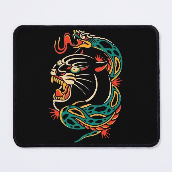 Item preview, Traditional Black Panther Fighting Snake Tattoo designed and sold by Cesar Caligula.
