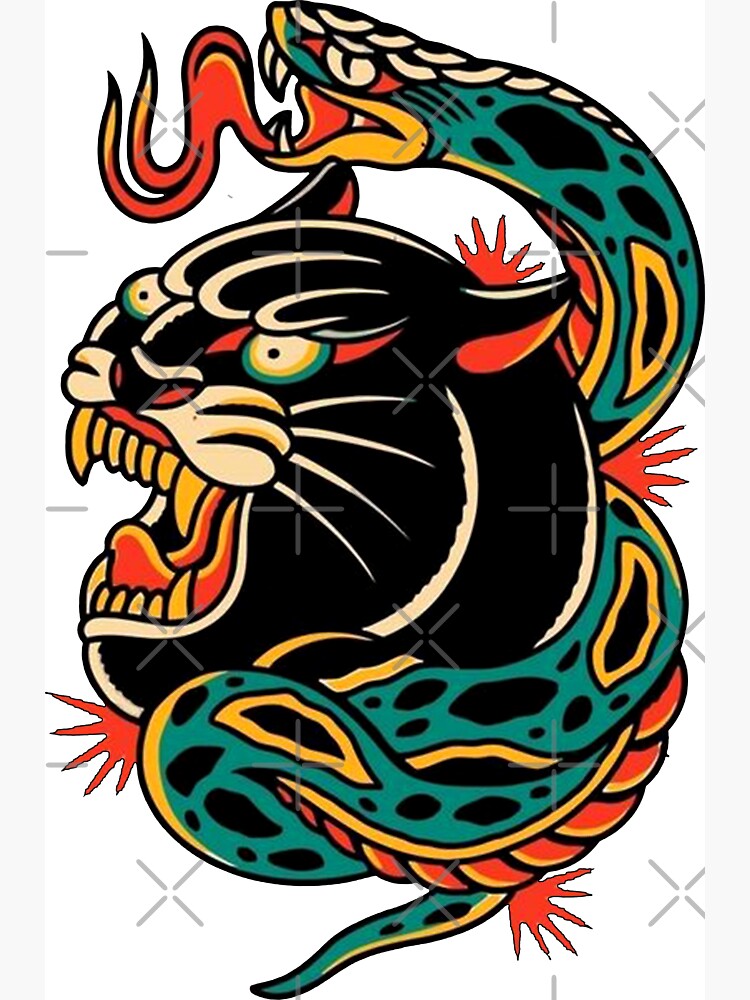 Traditional Tattoo Panther and Snake - Panther And Snake Tattoo - Posters  and Art Prints | TeePublic