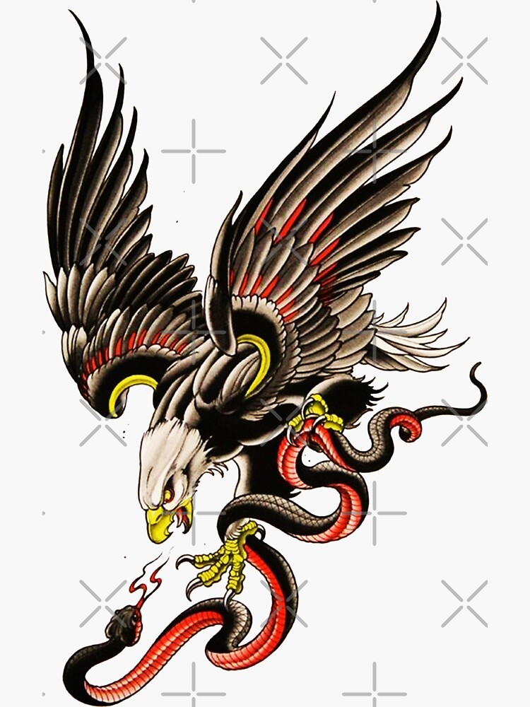 Traditional Bald Eagle Fighting Snake Tattoo