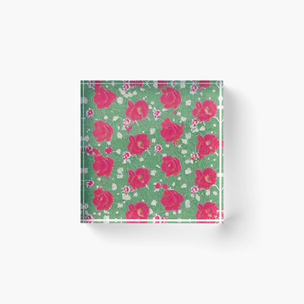Item preview, Pink flower patterns and green background designed and sold by ArteEterno.