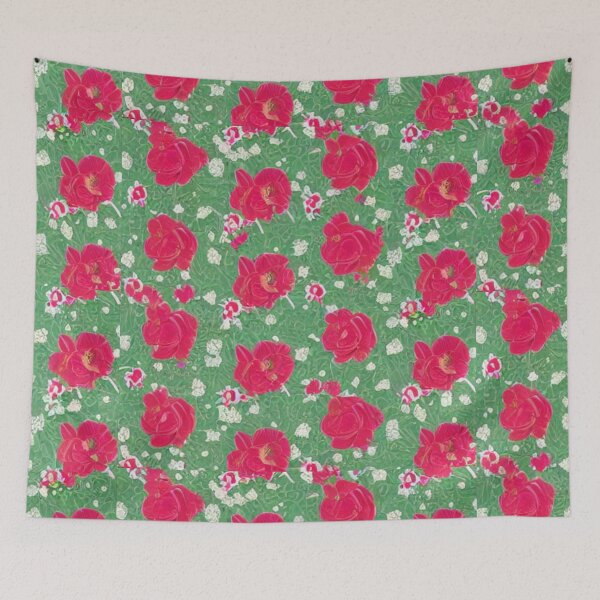 Item preview, Pink flower patterns and green background designed and sold by ArteEterno.