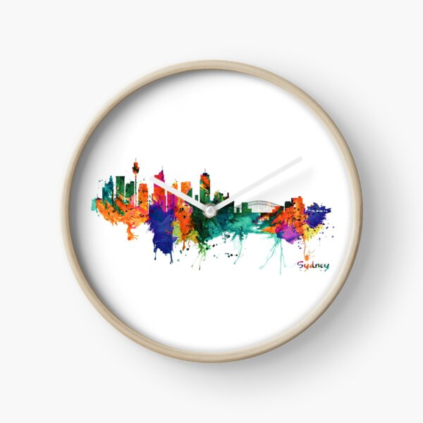 Sydney watercolor skyline Clock