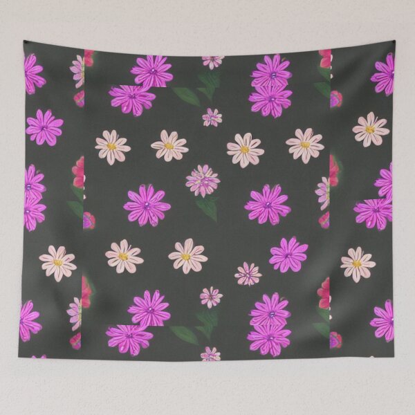 Item preview, Purple, Cream and Black Background Flower Patterns designed and sold by ArteEterno.
