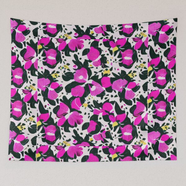 Item preview, Purple flower patterns, black petals and white background designed and sold by ArteEterno.
