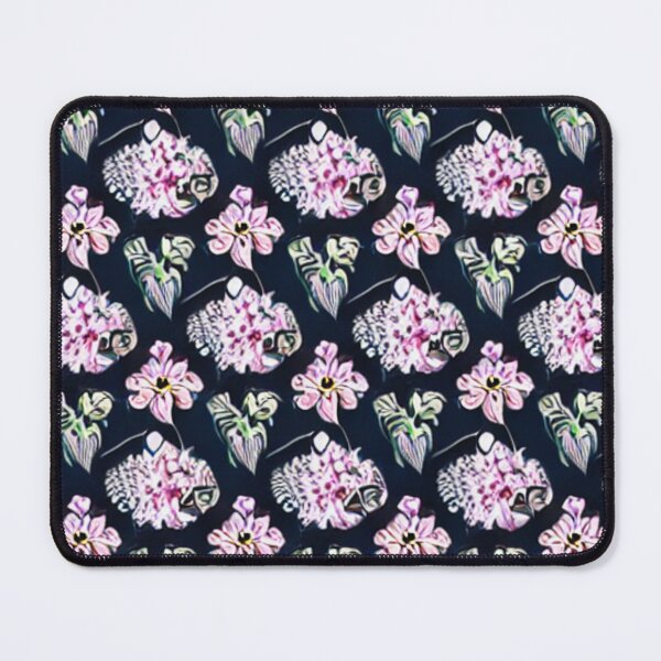 Item preview, Patterns of pink flowers, green leaves and black background designed and sold by ArteEterno.