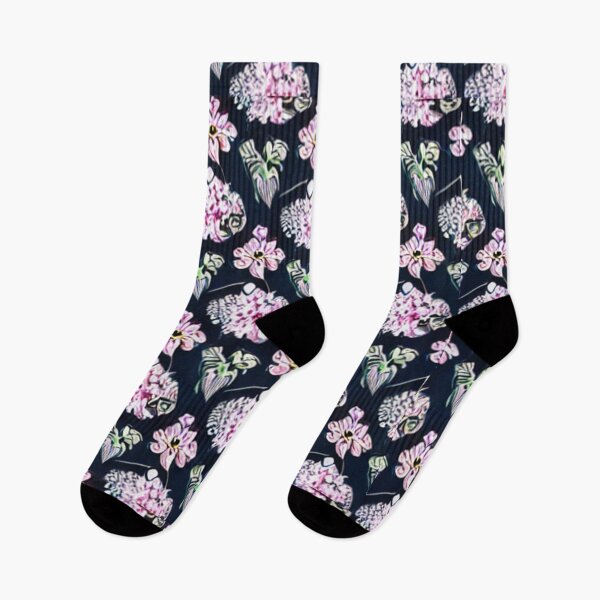 Item preview, Patterns of pink flowers, green leaves and black background designed and sold by ArteEterno.