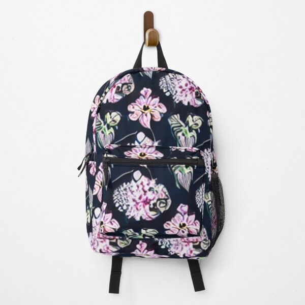 Item preview, Patterns of pink flowers, green leaves and black background designed and sold by ArteEterno.