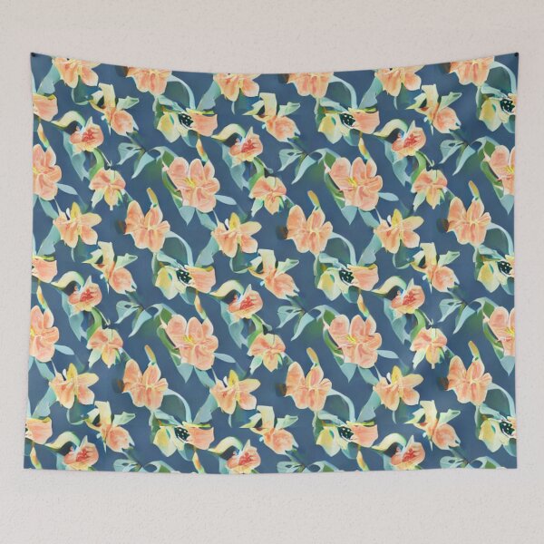 Item preview, Orange flower patterns and green background designed and sold by ArteEterno.
