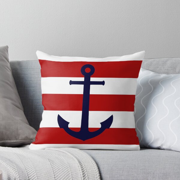 Item preview, Nautical Navy Blue Anchor On Red Stripes designed and sold by rewstudio.