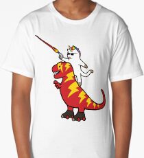Unicorn Cat Riding Lightning T-Rex Long T-Shirt
