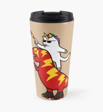 Unicorn Cat Riding Lightning T-Rex Travel Mug