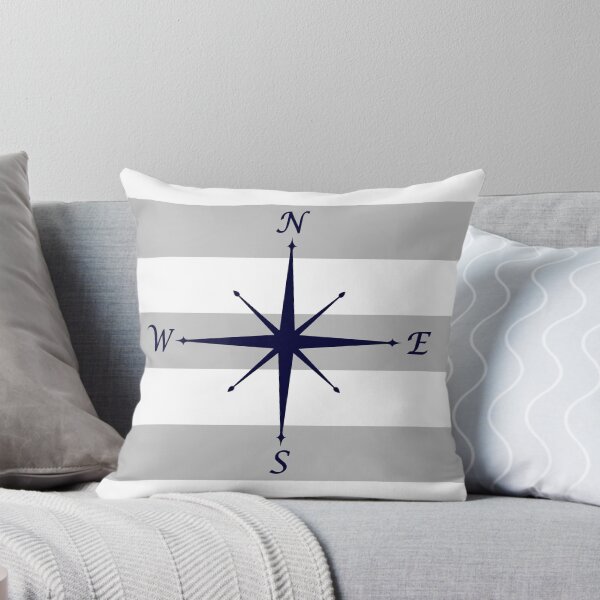 Item preview, Nautical Navy Blue Compass On Silver Gray and White Stripes designed and sold by rewstudio.