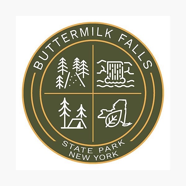 "Buttermilk Falls State Park Heraldic Logo" Photographic Print for Sale