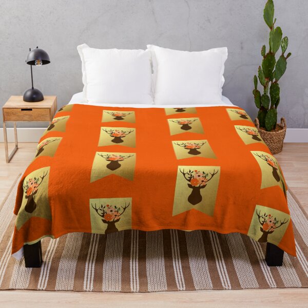 Item preview, Floral Stag Antlers Flag (on Orange) designed and sold by PawsitiveMum.