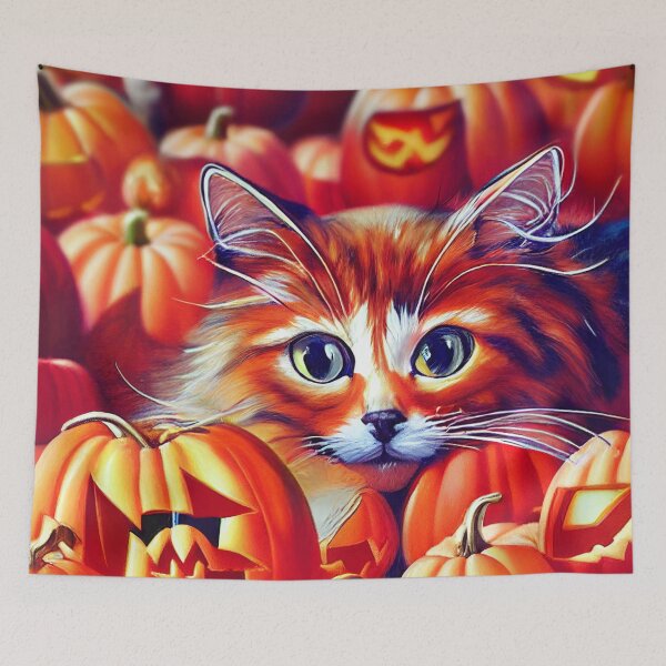 Item preview, Happy Cat Surrounded by Halloween Pumpkins designed and sold by Staibshine.