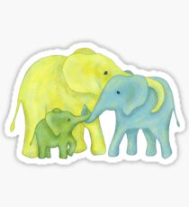 Gelb, Blau und Grün Elefant Familie von drei Sticker