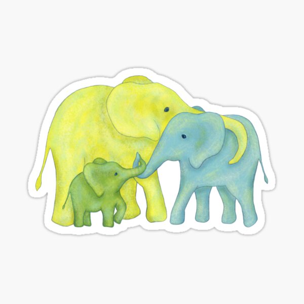 Item preview, Yellow, Blue and Green Elephant Family of Three designed and sold by ElephantTrunk.