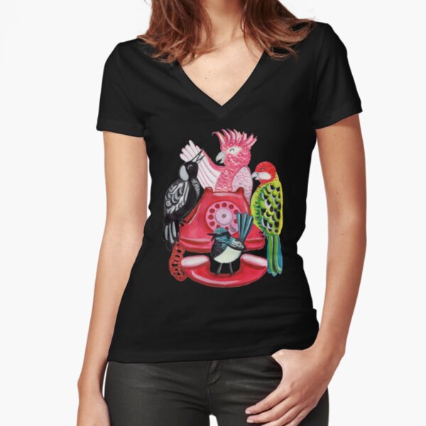 Four Calling Birds (12 Days of Christmas) - Pink Fitted V-Neck T-Shirt