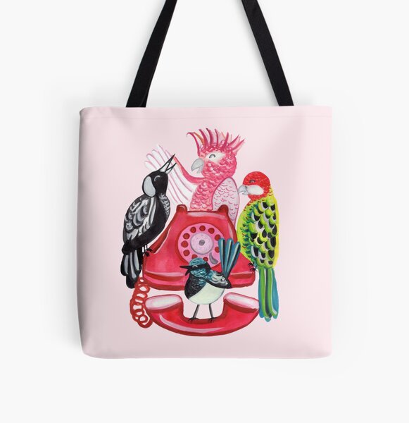 Four Calling Birds (12 Days of Christmas) - Pink All Over Print Tote Bag