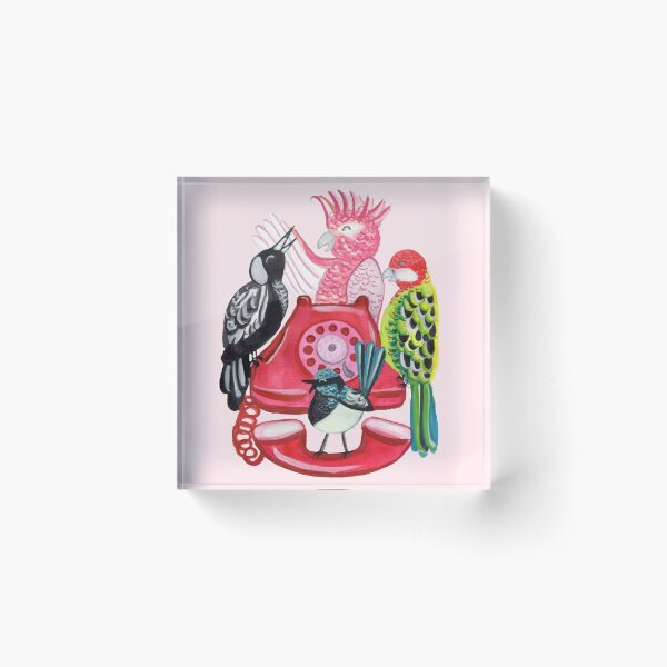 Four Calling Birds (12 Days of Christmas) - Pink Acrylic Block