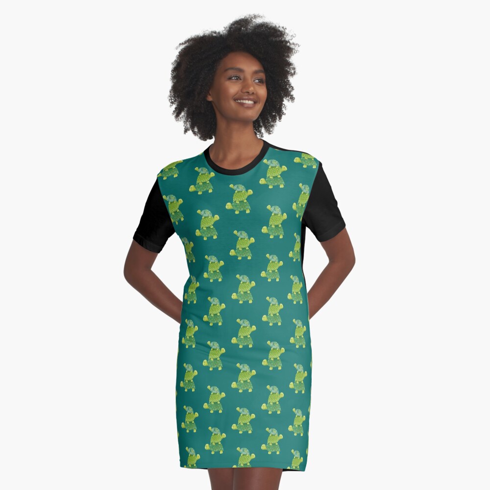 Cute Turtle Stack in Teal, Lime Green and Turquoise | Graphic T Shirt Dress Cute Turtle Stack in Teal, Lime Green and Turquoise | Graphic T Shirt Dress