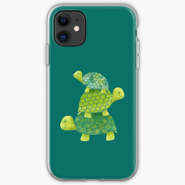 Cute Turtle Stack in Teal, Lime Green and Turquoise iPhone Soft Case
