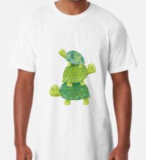 Cute Turtle Stack in Teal, Lime Green and Turquoise Long T-Shirt