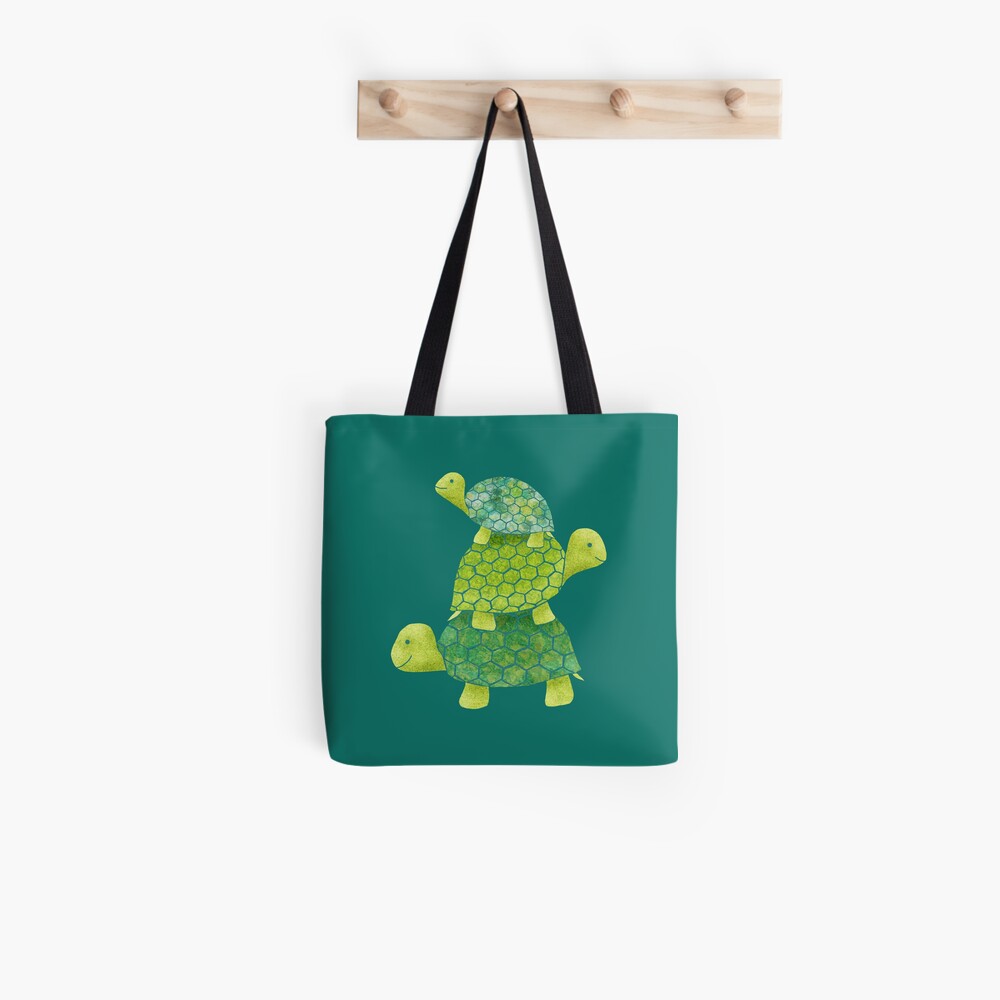 Cute Turtle Stack in Teal, Lime Green and Turquoise Tote Bag