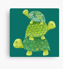 Cute Turtle Stack in Teal, Lime Green and Turquoise Canvas Print