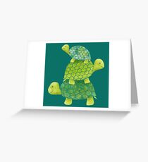 Cute Turtle Stack in Teal, Lime Green and Turquoise Greeting Card