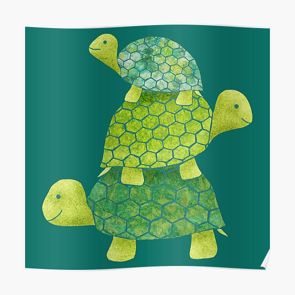 Cute Turtle Stack in Teal, Lime Green and Turquoise Poster