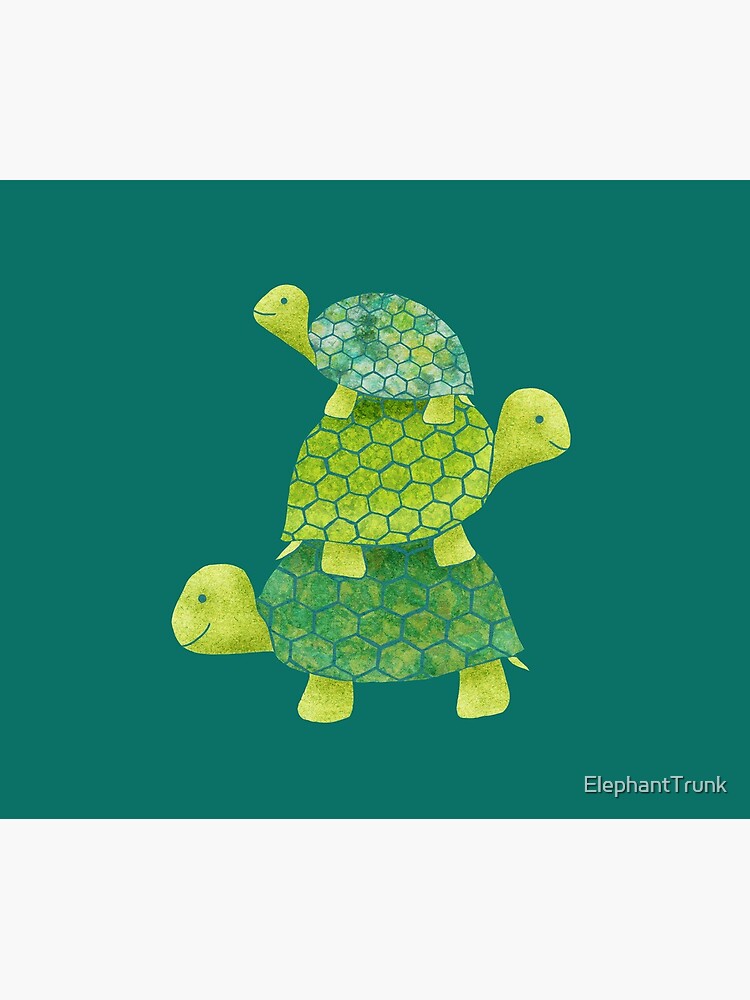 Cute Turtle Stack in Teal, Lime Green and Turquoise by ElephantTrunk