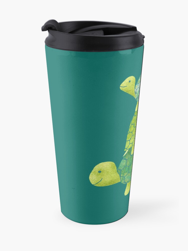 Alternate view of Cute Turtle Stack in Teal, Lime Green and Turquoise Travel Mug
