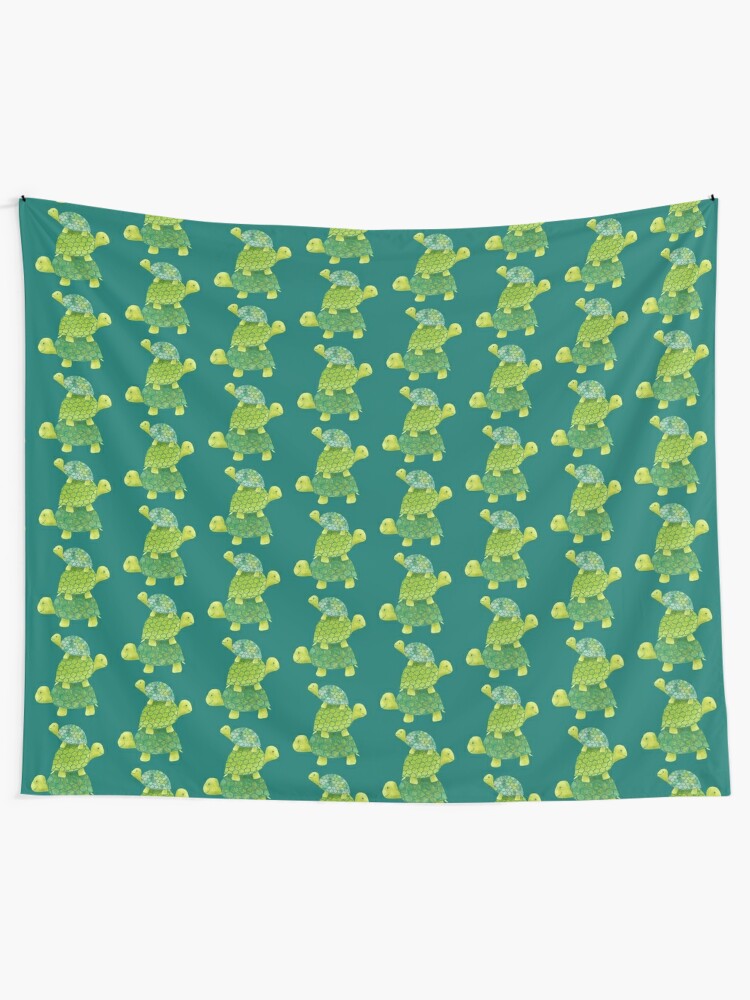 Cute Turtle Stack In Teal Lime Green And Turquoise Wall Tapestry