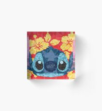 Geometric Stitch with Hawaiian Flowers Acrylic Block