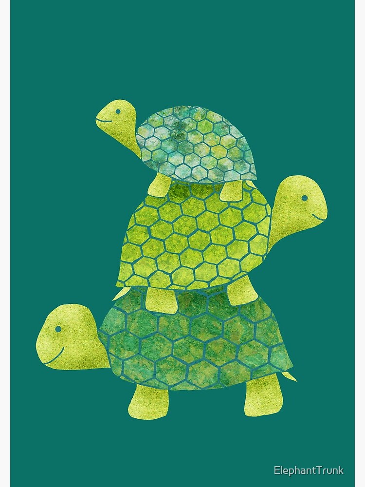 Cute Turtle Stack in Teal, Lime Green and Turquoise by ElephantTrunk